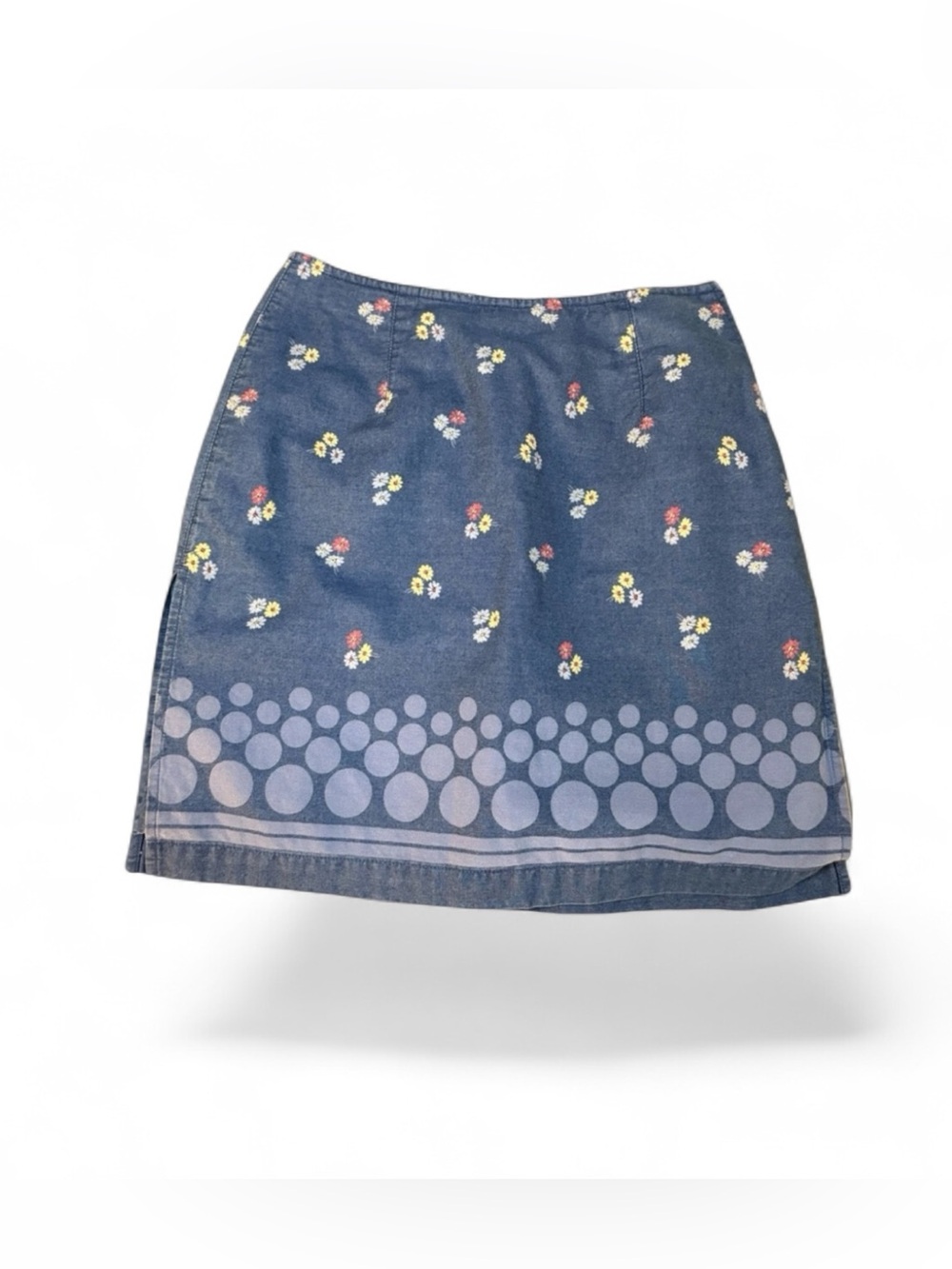 Liz Claiborne Vintage Denim Skort Floral Daisy Print Petite 2